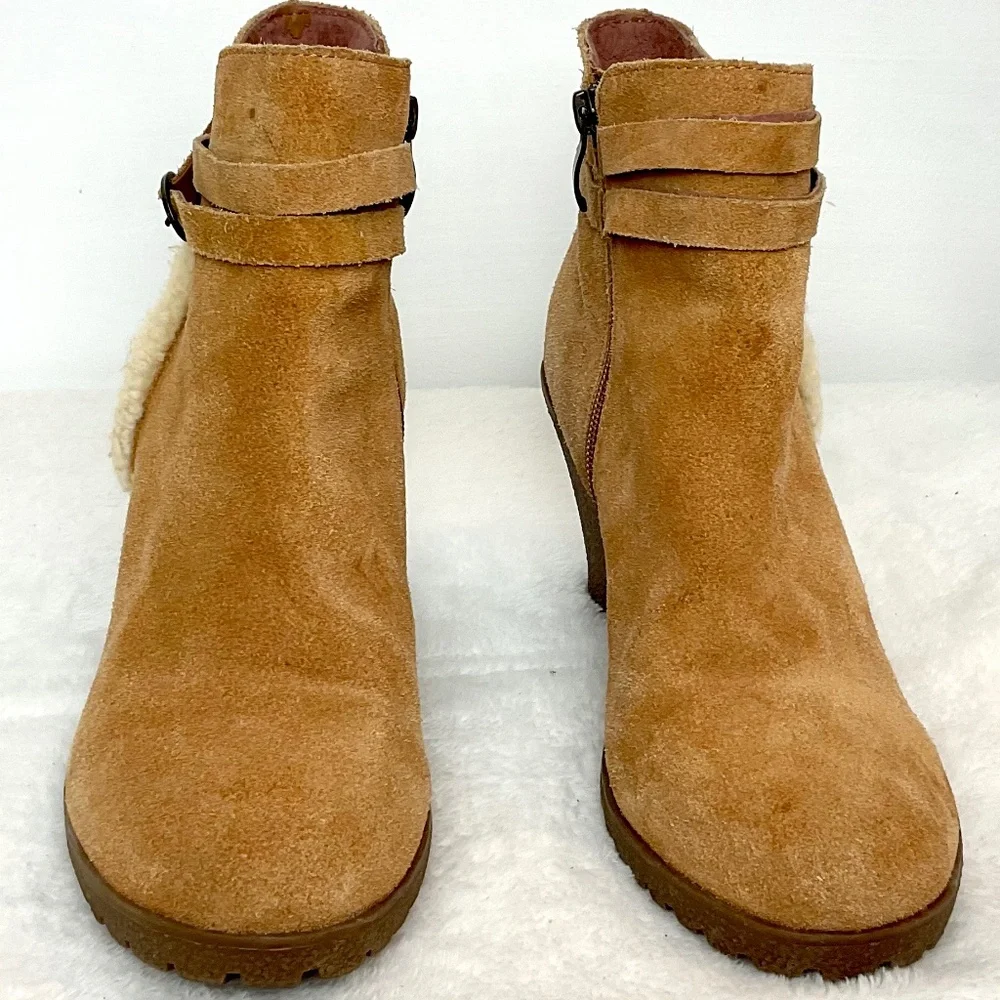 BJORNDAL AMY Fur Lined Brown Zip Up Ankle Wedge Suede Winter Booties Size 9 - Picture 15 of 16